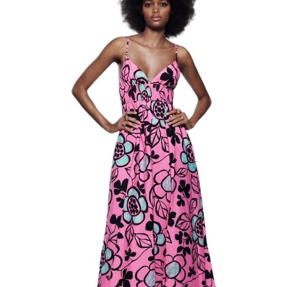 ZARA PRINTED POPLIN DRESS PINCK SIZE  8342/349/630
